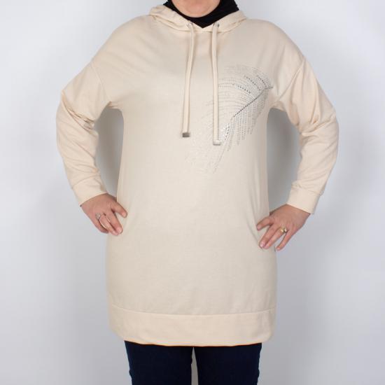 İnci Desen İşlemeli Kapüşonlu Basic Tunik - Ahsen Butik